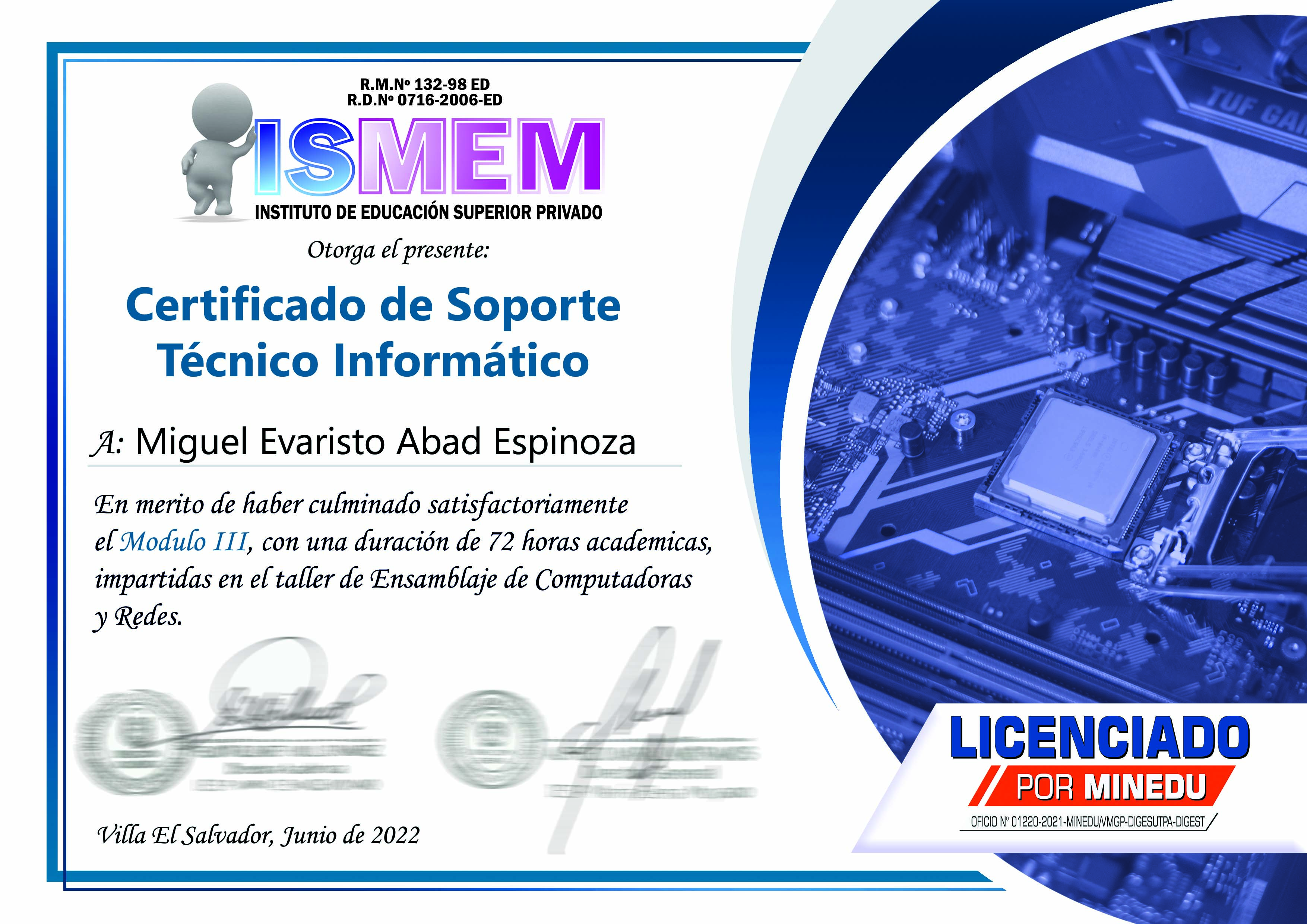 certificado de soporte tecnico informatico